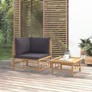 vidaXL loungesæt til haven 2 dele med mørkegrå hynder bambus
