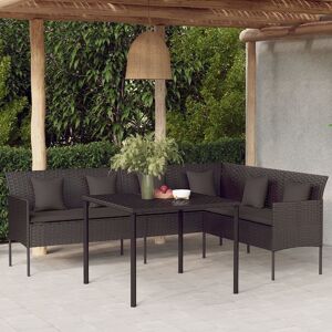 vidaXL L-formet havesofa med hynder polyrattan sort