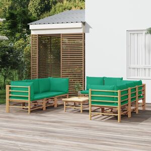 vidaXL loungesæt til haven 9 dele med grønne hynder bambus