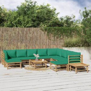 vidaXL loungesæt til haven 12 dele med grønne hynder bambus