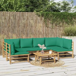 vidaXL loungesæt til haven 7 dele med grønne hynder bambus