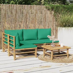 vidaXL loungesæt til haven 5 dele med grønne hynder bambus