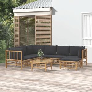 vidaXL loungesæt til haven 8 dele med mørkegrå hynder bambus
