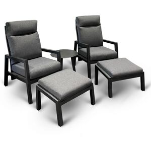 Atleve Jamaica Cafésæt - 2 Recliner Stole M/skammel Og Bord 55 I Antracit Aluminium