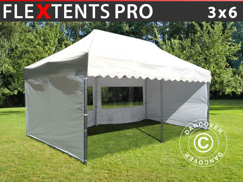 Dancover Foldetelt FleXtents Easy up pavillon PRO "Wave" 3x6m Hvid, inkl. 6 sider