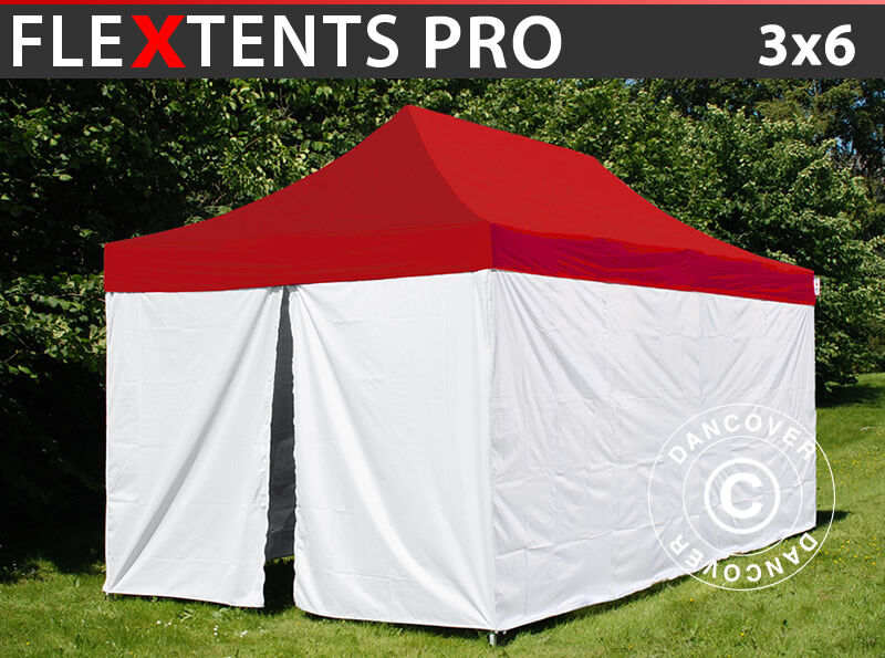 Dancover Foldetelt FleXtents Easy up pavillon® PRO, akutberedskabstelt, 3x6m, Rød/Hvid, i