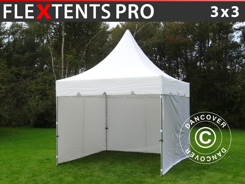 Dancover Foldetelt FleXtents Easy up pavillon PRO Peak Pagoda 3x3m Hvid, inkl. 4 sider