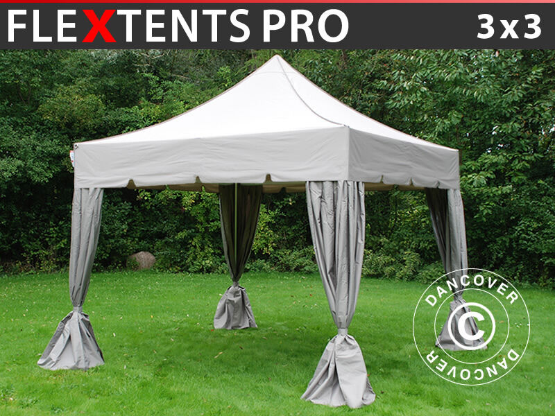 Dancover Foldetelt FleXtents Easy up pavillon PRO "Peaked" 3x3m Latte, inkl. 4 pyntegardi