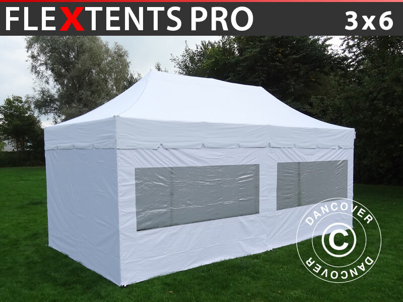 Dancover Foldetelt FleXtents Easy up pavillon PRO "Peaked" 3x6m Hvid, inkl. 6 sider