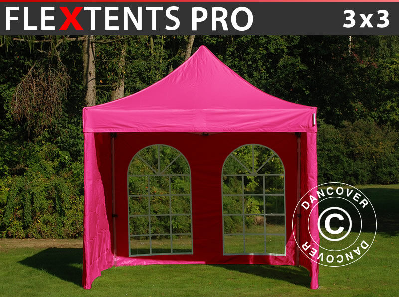 Dancover Foldetelt FleXtents Easy up pavillon PRO 3x3m Lyserød, inkl. 4 sider