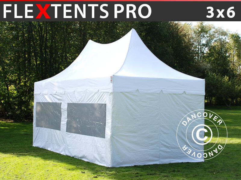 Dancover Foldetelt FleXtents Easy up pavillon PRO Peak Pagoda 3x6m Hvid, Inkl. 6 sider