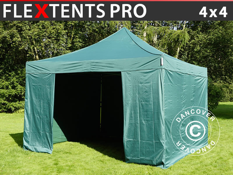 Dancover Foldetelt FleXtents Easy up pavillon PRO 4x4m Grøn, inkl. 4 sider