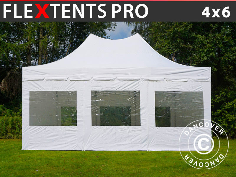 Dancover Foldetelt FleXtents Easy up pavillon PRO Peak Pagoda 4x6m Hvid, inkl. 8 sider