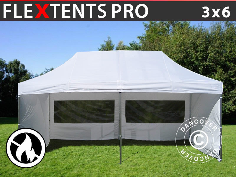 Dancover Foldetelt FleXtents Easy up pavillon PRO 3x6m Hvid, Brandhæmmende, inkl. 6 sider