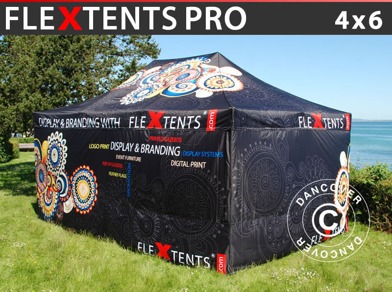 Dancover Foldetelt FleXtents Easy up pavillon PRO med fuldt digitalt print, 4x6m, inkl. 4