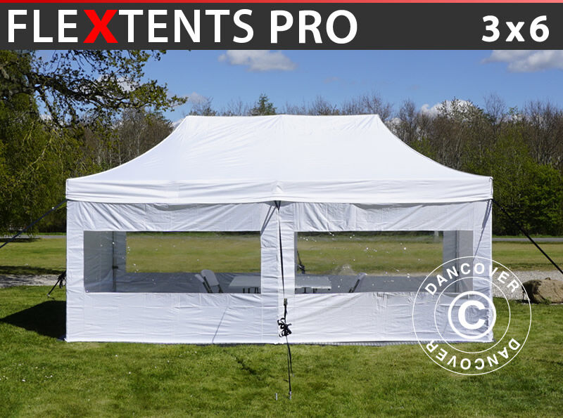 Dancover Besøgstelt FleXtents Easy up pavillon PRO 3x6m Hvid, inkl. 6 sider og 1 panorama