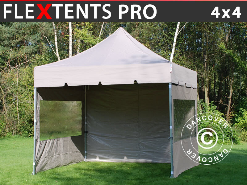 Dancover Foldetelt FleXtents Easy up pavillon PRO "Peaked" 4x4m Latte, inkl. 4 sider