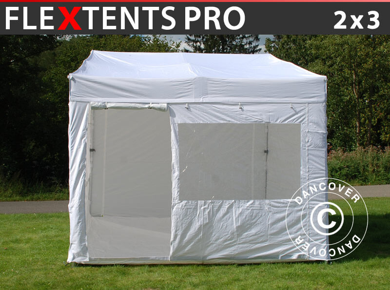 Dancover Foldetelt FleXtents Easy up pavillon PRO Trapezo 2x3m Hvid, inkl. 4 sider