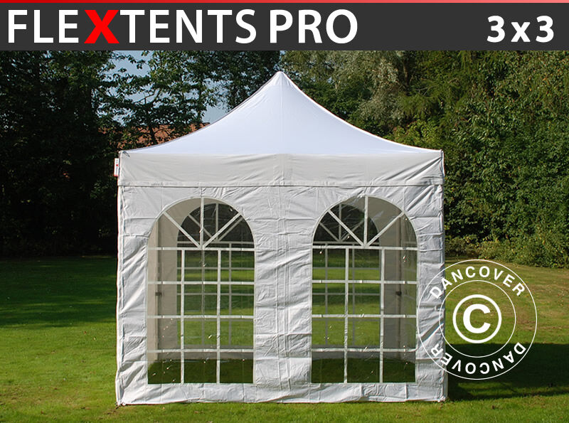 Dancover Foldetelt FleXtents Easy up pavillon PRO Vintage Style 3x3m Hvid, inkl. 4 sider