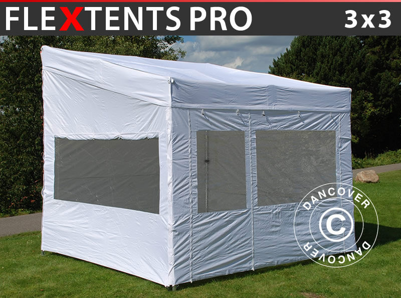 Dancover Foldetelt FleXtents Easy up pavillon PRO Trapezo 3x3m Hvid, inkl. 4 sider