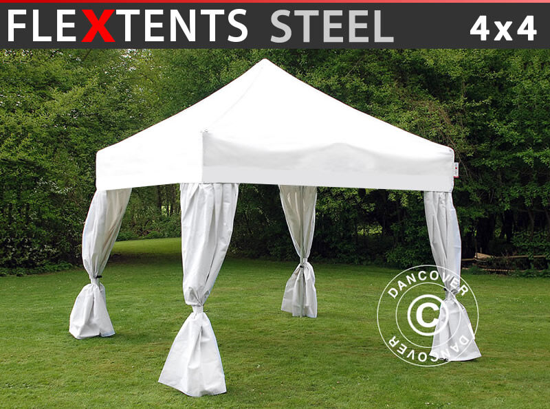 Dancover Foldetelt FleXtents Easy up pavillon Steel 4x4m Hvid, inkl. 4 pyntegardiner