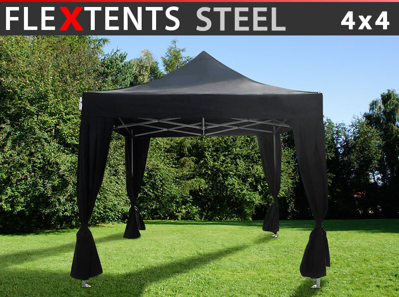 Dancover Foldetelt FleXtents Easy up pavillon Steel 4x4m Sort, inkl. 4 pyntegardiner