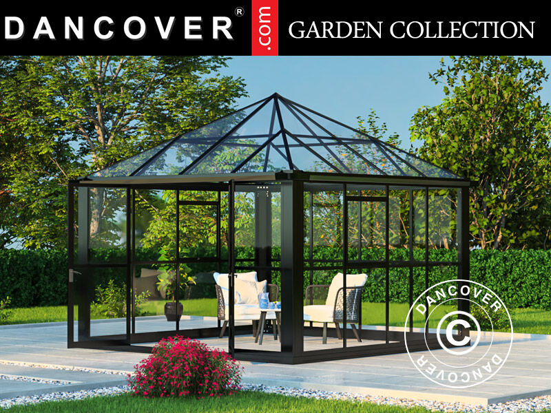 Dancover Orangeri/Pavillon /Havepavillon Glas 8,7m², 2,95x2,95x2,7m, m/sokkel, Sort