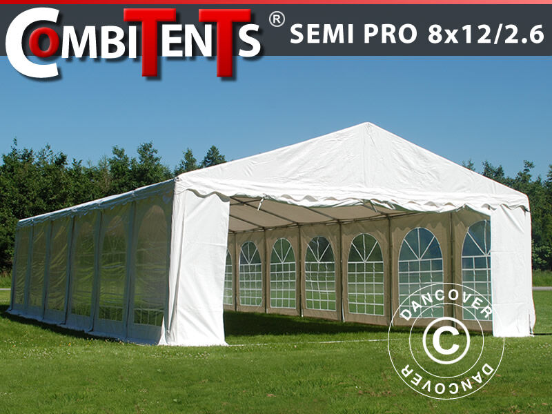 Dancover Partytelt Festtelt, SEMI PRO Plus CombiTents® 8x12 (2,6)m 4-i-1, Hvid