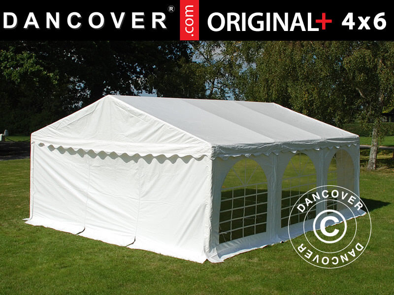 Dancover Partytelt Festtelt Original+ 4x6m PVC, Hvid, inkl. bundramme