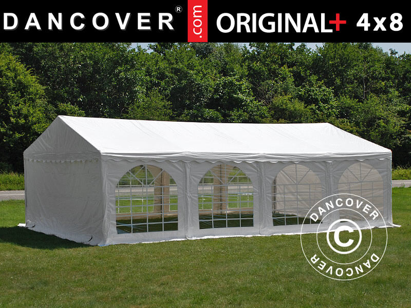 Dancover Partytelt Festtelt Original+ 4x8m PVC, Hvid, inkl. bundramme