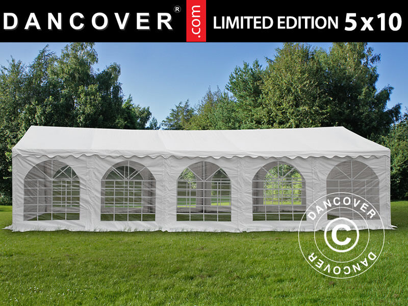 Dancover Partytelt Festtelt, LIMITED EDITION, 5x10m PVC, Hvid, Inkl. bundramme