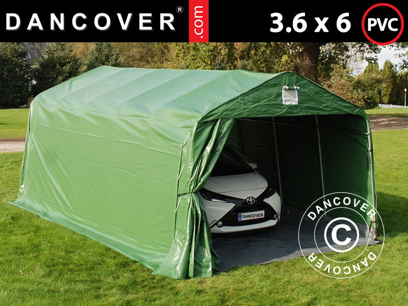 Dancover Garagetelt Opbevaringstelt PRO 3,6x6x2,7m PVC med underlag, Grøn