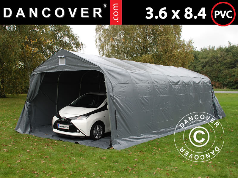 Dancover Garagetelt Opbevaringstelt PRO 3,6x8,4x2,7m PVC med underlag, Grå