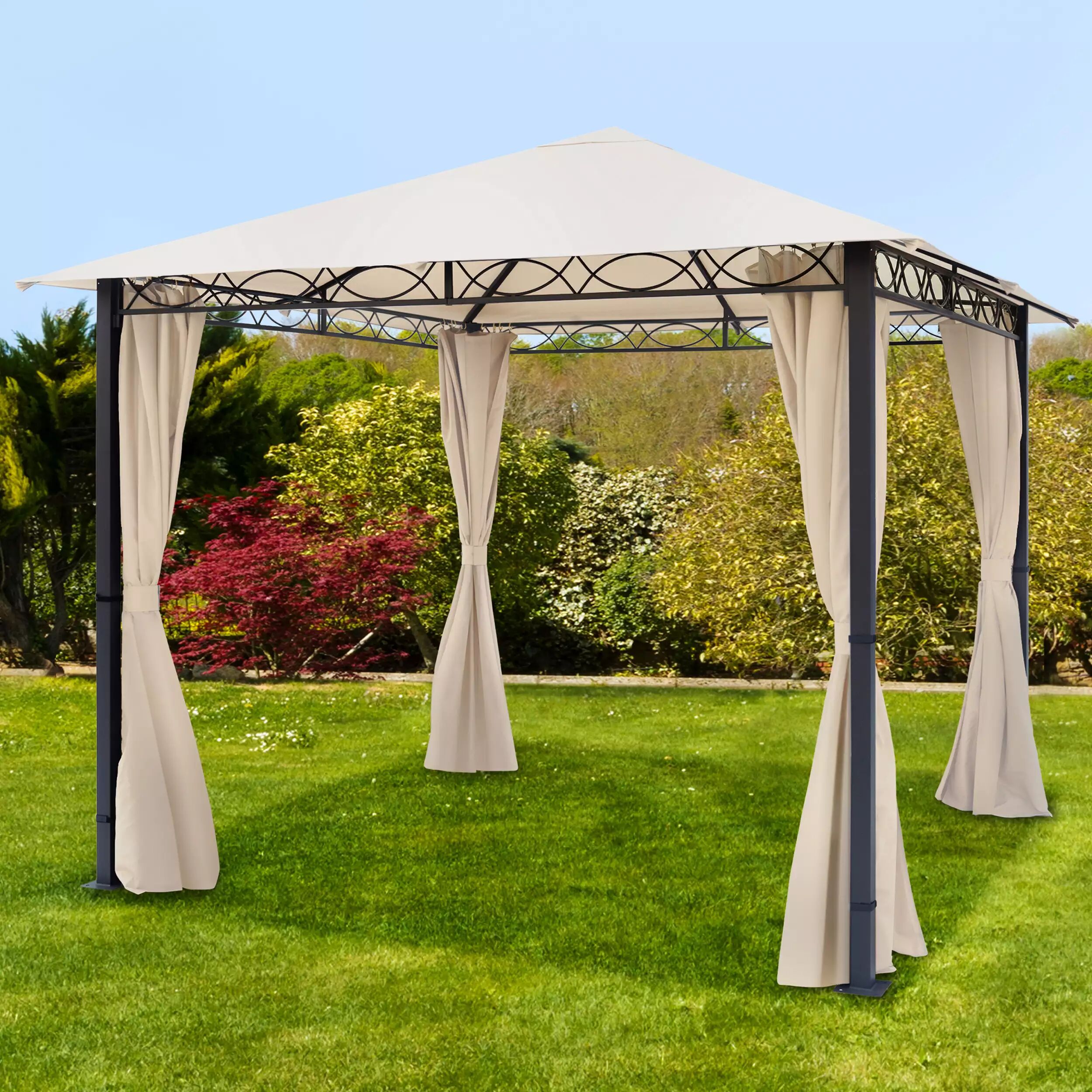 TOOLPORT Havepavillon 3x3m polyester med PU-belægning 220 g/m² champagnefarvet 100 % vandtæt champagnefarvet