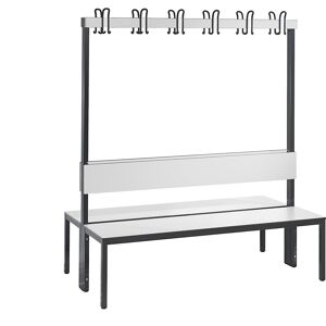C+P Banco para vestuarios BASIC PLUS, por ambos lados, superficie del asiento de HPL, listón de ganchos, longitud 1500 mm, blanco