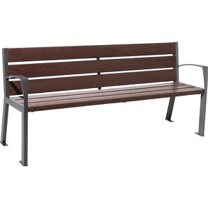 PROCITY Banco SILAOS® de plástico reciclado, con respaldo, gris antracita, marrón, reposabrazos estándar, 6 tablas de asiento y respaldo