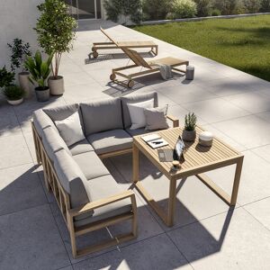 Conjunto de balcón terraza mesa plegable 70x70 + 2 sillas madera y  textileno beige - Java Light - Kerama