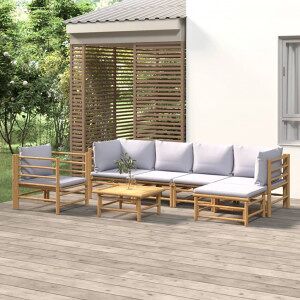 vidaXL Set De Muebles De Jardín 7 Piezas Bambú Y Cojines Gris Claro