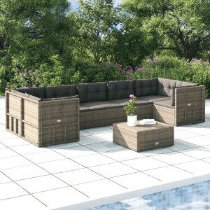 vidaXL Set De Muebles De Jardín 7 Pzas Y Cojines Ratán Sintético Gris