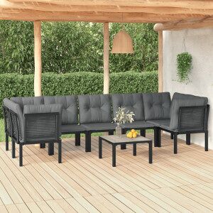 vidaXL Juego De Muebles De Jardín 8 Pzas Ratán Sintético Negro Y Gris