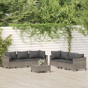 vidaXL Set De Muebles De Jardín 7 Pzas Y Cojines Ratán Sintético Gris