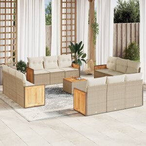 vidaXL Set Sofás De Jardín Con Cojines 13 Pzas Ratán Sintético Beige