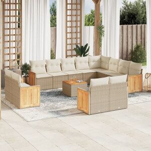 vidaXL Set Sofás De Jardín Con Cojines 13 Pzas Ratán Sintético Beige