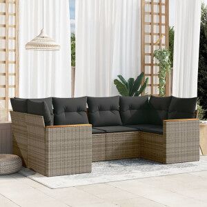 vidaXL Set De Muebles De Jardín 6 Pzas Y Cojines Ratán Sintético Gris