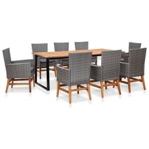 vidaXL Set Comedor Jardín 9 Pzas Ratán Sintético Y Madera Acacia Gris