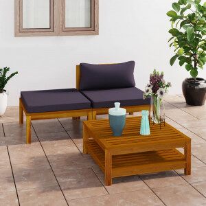 vidaXL Muebles De Jardín 3 Pzas Con Cojines Madera Acacia Gris Oscuro