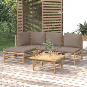 vidaXL Set De Muebles De Jardín 5 Piezas Bambú Y Cojines Gris Taupé