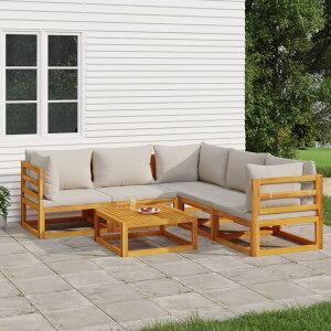 vidaXL Set Muebles De Jardín 6 Pzas Madera Maciza Y Cojines Gris Claro