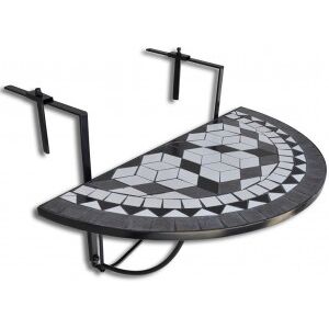 vidaXL Mesa De Balcón Colgante Mosaico Negro Y Blanco