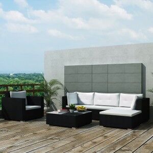 vidaXL Set Muebles De Jardín 6 Piezas Y Cojines Ratán Sintético Negro